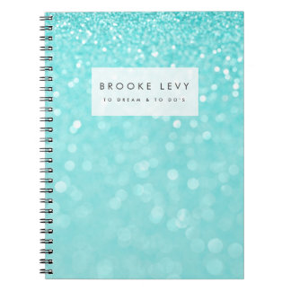 Cuaderno Portátil de Diario Personalizado Turquoise Sparkle