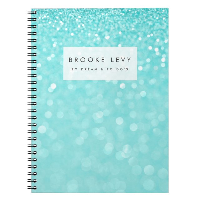 Cuaderno Portátil de Diario Personalizado Turquoise Sparkle (Frente)