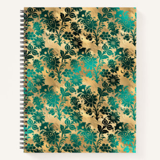 Cuaderno Portátil de diseño verde azulado y dorado