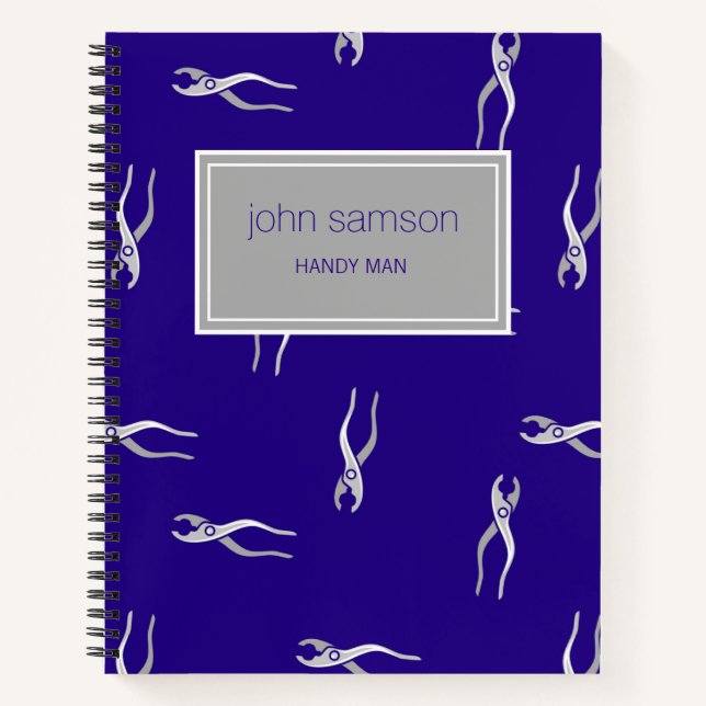 Cuaderno portátil de espiral azul con pinzas grise (Anverso)