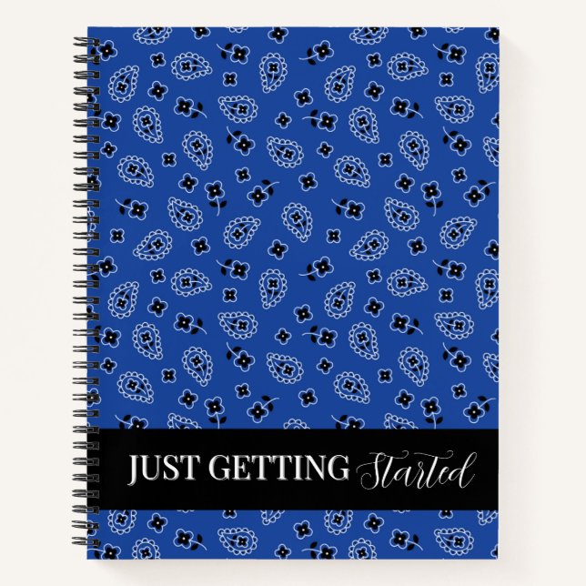 Cuaderno Portátil de espiral azul y negro paisley (Anverso)