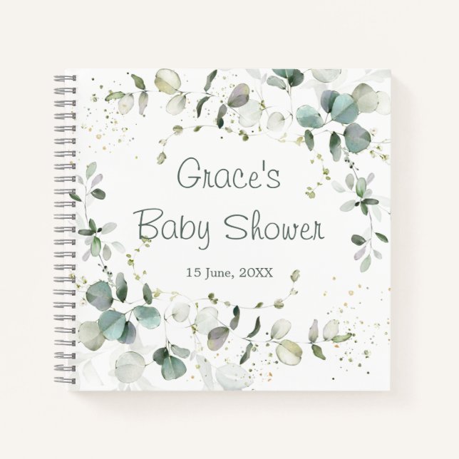 Cuaderno Portátil de espiral Baby Shower de follaje Eucalyp (Anverso)