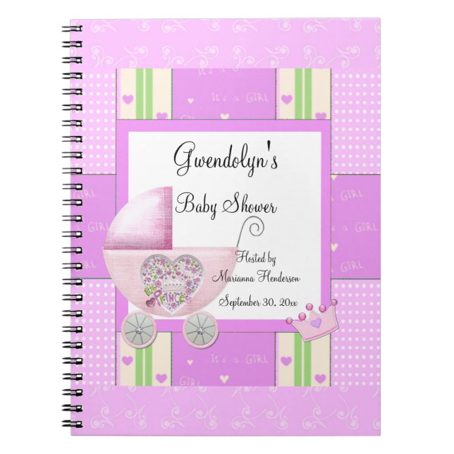Cuaderno Portátil de espiral Baby Shower Princesa Rosa (Frente)