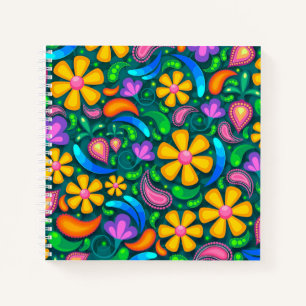 Cuaderno Portátil de espiral boho patrón de margarita dorad