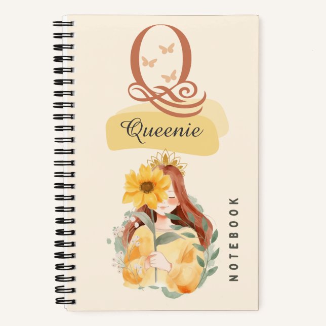 Cuaderno Portátil de espiral Chica de girasol personalizado (Anverso)