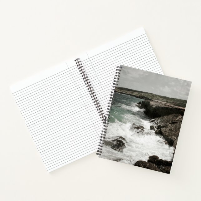 Cuaderno portátil de espiral costera con ondas de  (Interior)