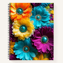 Cuaderno Portátil de espiral de arte de tela floral colorid