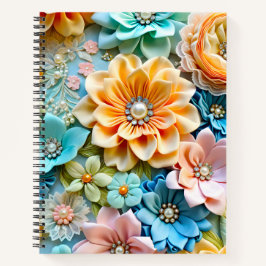 Cuaderno Portátil de espiral de arte de tela floral colorid