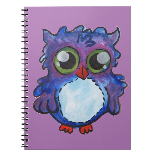 Cuaderno Portátil de espiral de búho azul caprichoso (Frente)