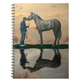 Cuaderno Portátil De Espiral De Caballo Gris Y Groom OTTB