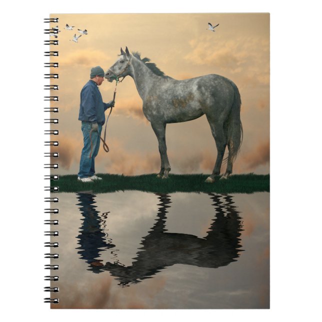Cuaderno Portátil De Espiral De Caballo Gris Y Groom OTTB (Frente)