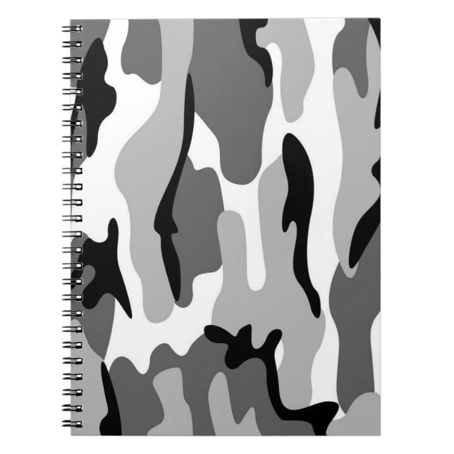 Cuaderno Portátil De Espiral De Camuflaje Gris Y Negro (Frente)