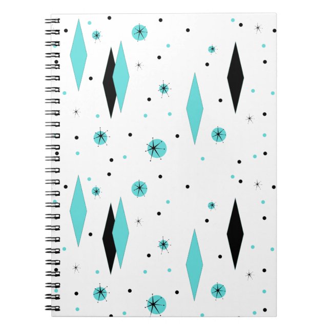 Cuaderno Portátil de espiral de diamantes turquesa retro (Frente)