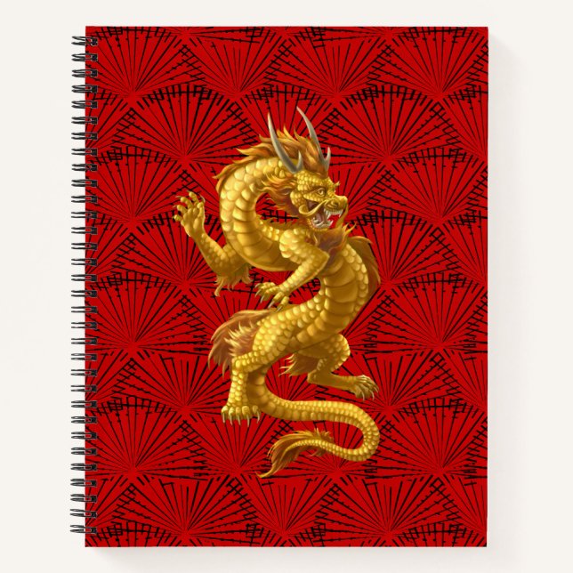 Cuaderno Portátil de espiral de dragón de oro chino (Anverso)