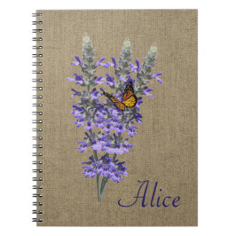 Cuaderno Portátil de espiral de flor de mariposa y lavanda