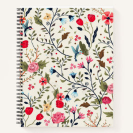 Cuaderno Portátil de espiral de flores de lujo