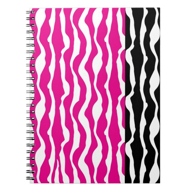 Cuaderno Portátil de espiral de impresión de cebra negra y  (Frente)