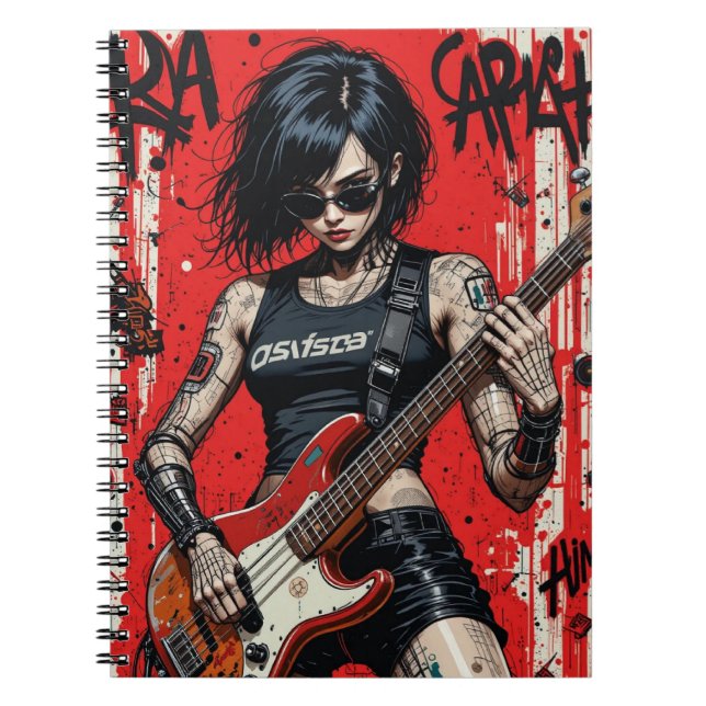 Cuaderno portátil de espiral de la rebelión de CyberBass (Frente)