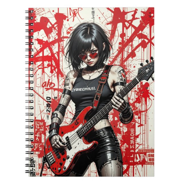 Cuaderno portátil de espiral de la rebelión de CyberBass (Frente)
