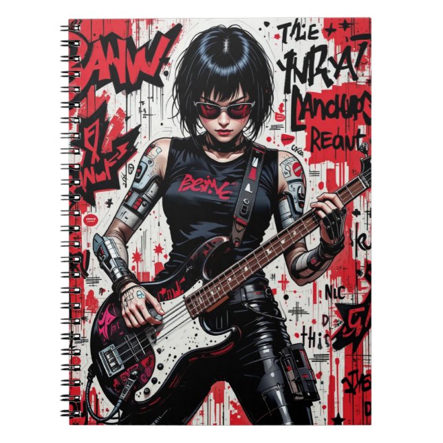 Cuaderno portátil de espiral de la rebelión de CyberBass (Frente)