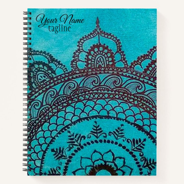 Cuaderno Portátil de espiral de Mandala verde azulada (Anverso)