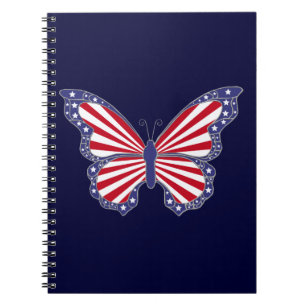 Cuaderno Portátil de espiral de mariposa azul rojo patrióti