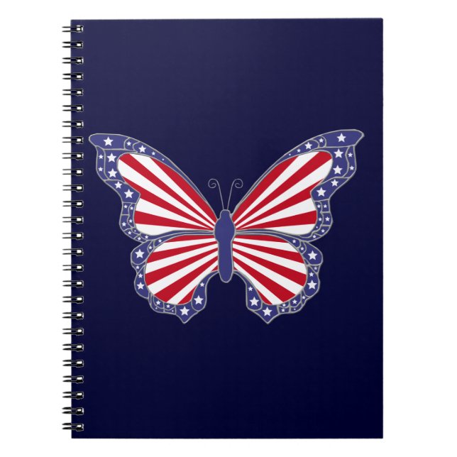 Cuaderno Portátil de espiral de mariposa azul rojo patrióti (Frente)