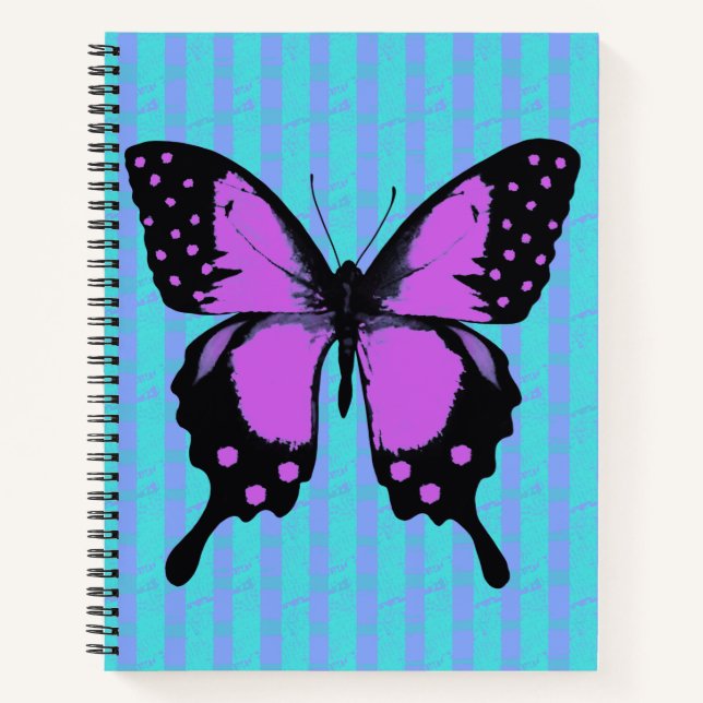 Cuaderno Portátil de espiral de mariposa magenta grunge (Anverso)