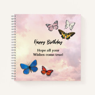 Cuaderno Portátil de espiral de mariposa rosada con sueño L