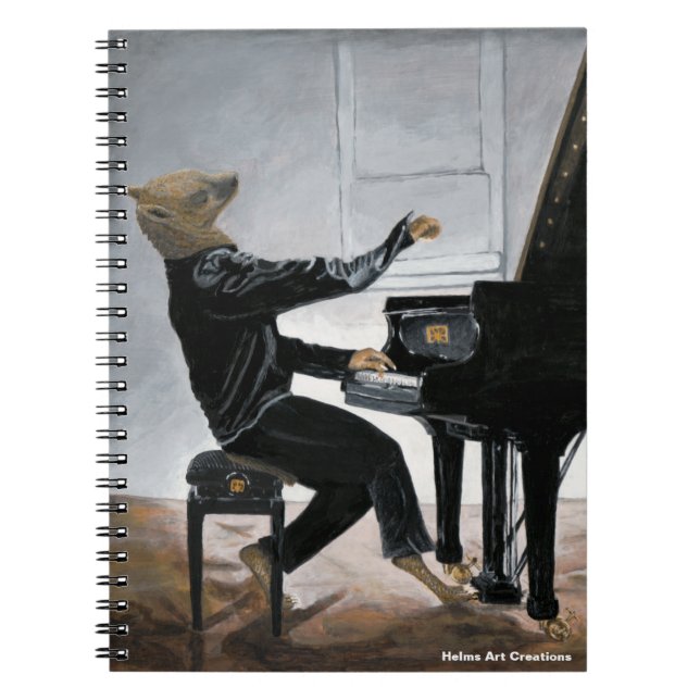 Cuaderno Portátil de espiral de música de piano de hiena (Frente)