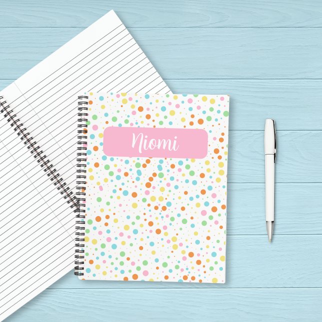 Cuaderno Portátil de espiral de puntos de polka vibrante (Colorful Fun Confetti Dots Customized Back to School Notebook)