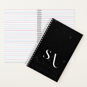 Cuaderno Portátil de espiral de Purpurina negro de moda con