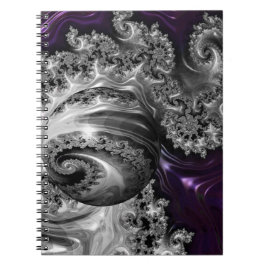 Cuaderno Portátil de espiral de vórtice fractal plateado y