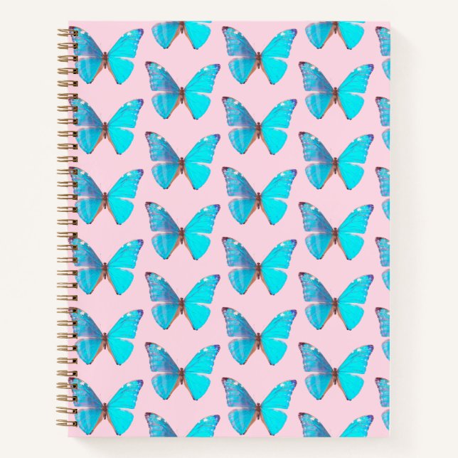 Cuaderno portátil de espiral dura de mariposa azul (Anverso)