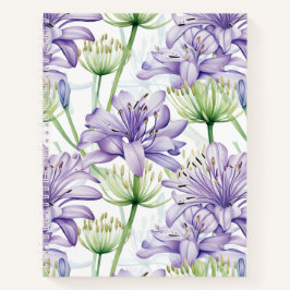 Cuaderno Portátil de espiral floral Agapanthus morado y bla