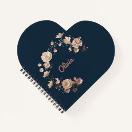 Cuaderno Portátil de espiral floral con forma de corazón pe