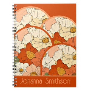 Cuaderno Portátil de espiral floral de Groove Naranja retro