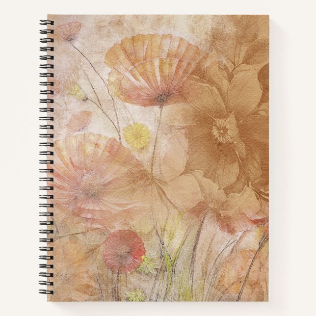 Cuaderno Portátil de espiral floral - Línea gobernada (Anverso)