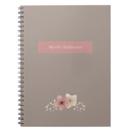 Cuaderno Portátil de espiral floral taupe y rosa