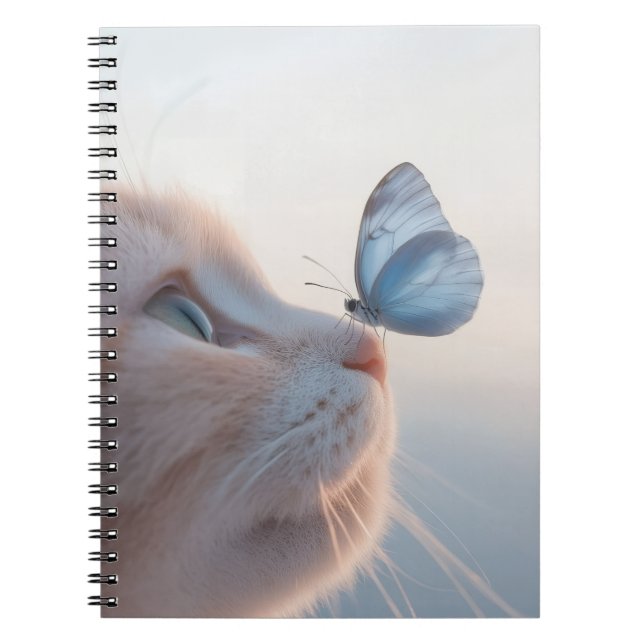 Cuaderno Portátil de espiral gata y mariposa azul adorable (Frente)