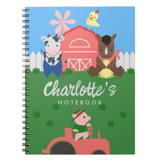 Cuaderno Portátil de espiral infantil de animales de granja (Frente)
