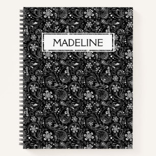 Cuaderno Portátil de espiral negra y blanca