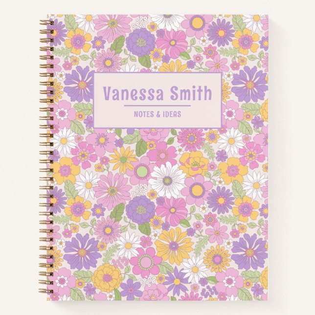 Cuaderno Portátil de espiral personalizada de patrón floral (Anverso)