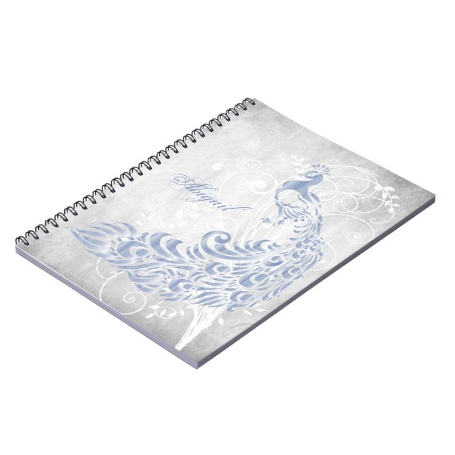Cuaderno Portátil de espiral personalizada de pavo real azu (Lado Izquierdo)