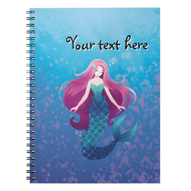 Cuaderno Portátil de espiral personalizada de sirena marina (Frente)