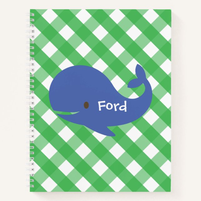 Cuaderno Portátil de espiral personalizado de Gingham Whale (Anverso)