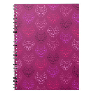 Cuaderno Portátil de espiral rosada de patrón de gato geomé