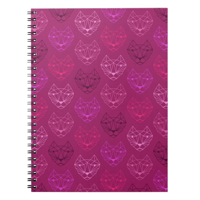Cuaderno Portátil de espiral rosada de patrón de gato geomé (Frente)
