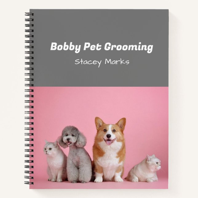 Cuaderno Portátil de espiral rosada y gris con foto persona (Anverso)