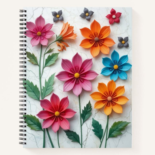 Cuaderno Portátil de flores de papel (Anverso)